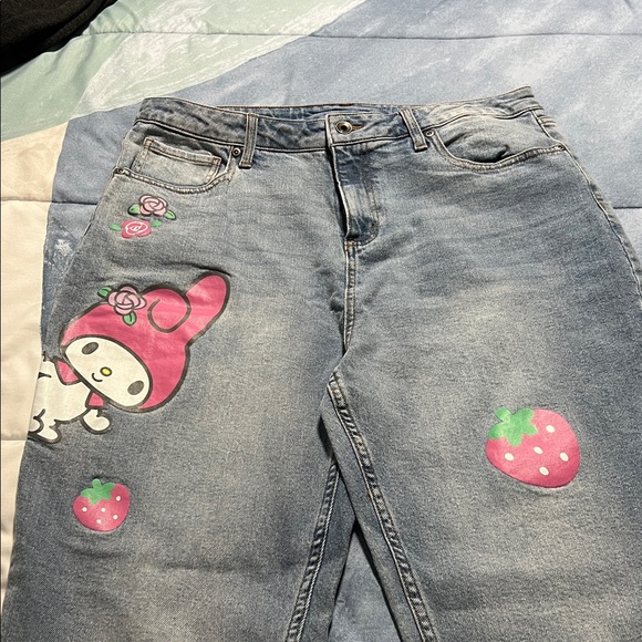 Sanrio Denim - Stylish Blue Jeans with MY Melody Pink Character Design